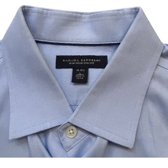 Banana Republic Men’s French Cuff Shirt Large 16-16 1/2 Blue Birds Eye Pattern - Picture 4 of 8